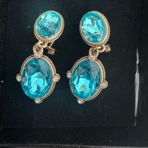 Heidi Daus Gold and Blue Crystal Earrings
